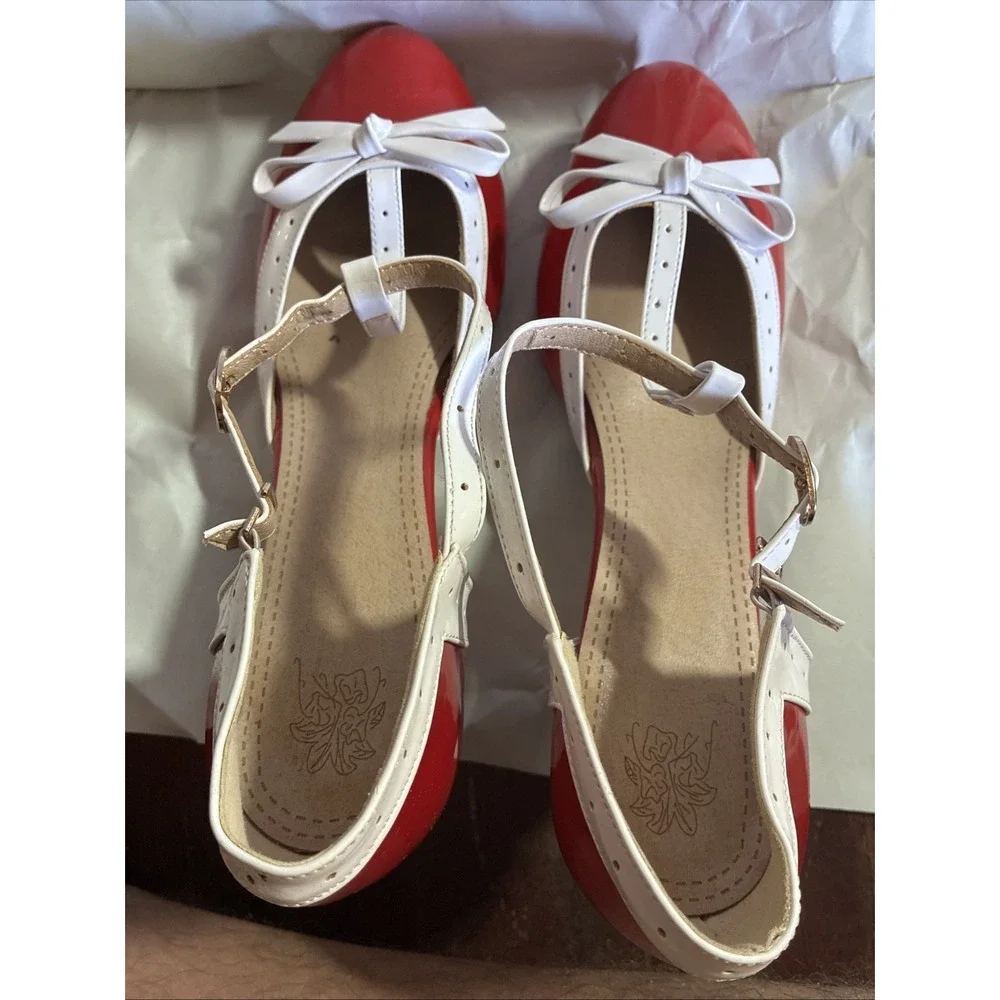 Hot Red & White Retro Ballroom / Swing Dance Shoes – Sz EU 45 (US Women's 14)